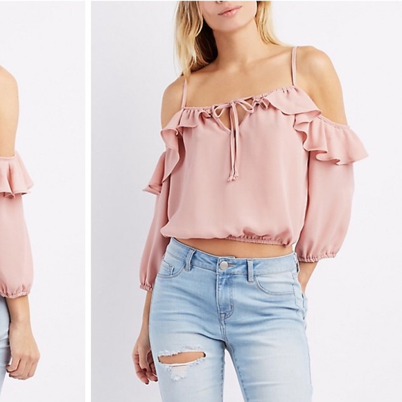 Tops - Cold Shoulder Ruffle Crop Top